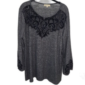 Democracy Gray Top with Black Velvet Detailing - 1X